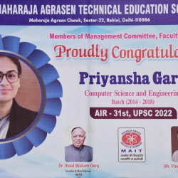 Felicitation Of Ms. Priyansha Garg (Batch 2014-18, CSE, MAIT) AIR 31, UPSC 2022 (30 May 2023) MATES